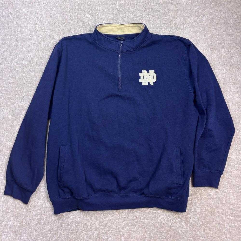 Colosseum Mens Notre Dame Fighting Irish Quarter Zip Navy Blue Sweatshirt 3XL